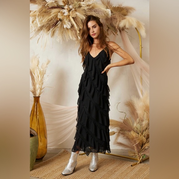 Diagonal Tiered Ruffle Midi Dress - Picture 7 of 8